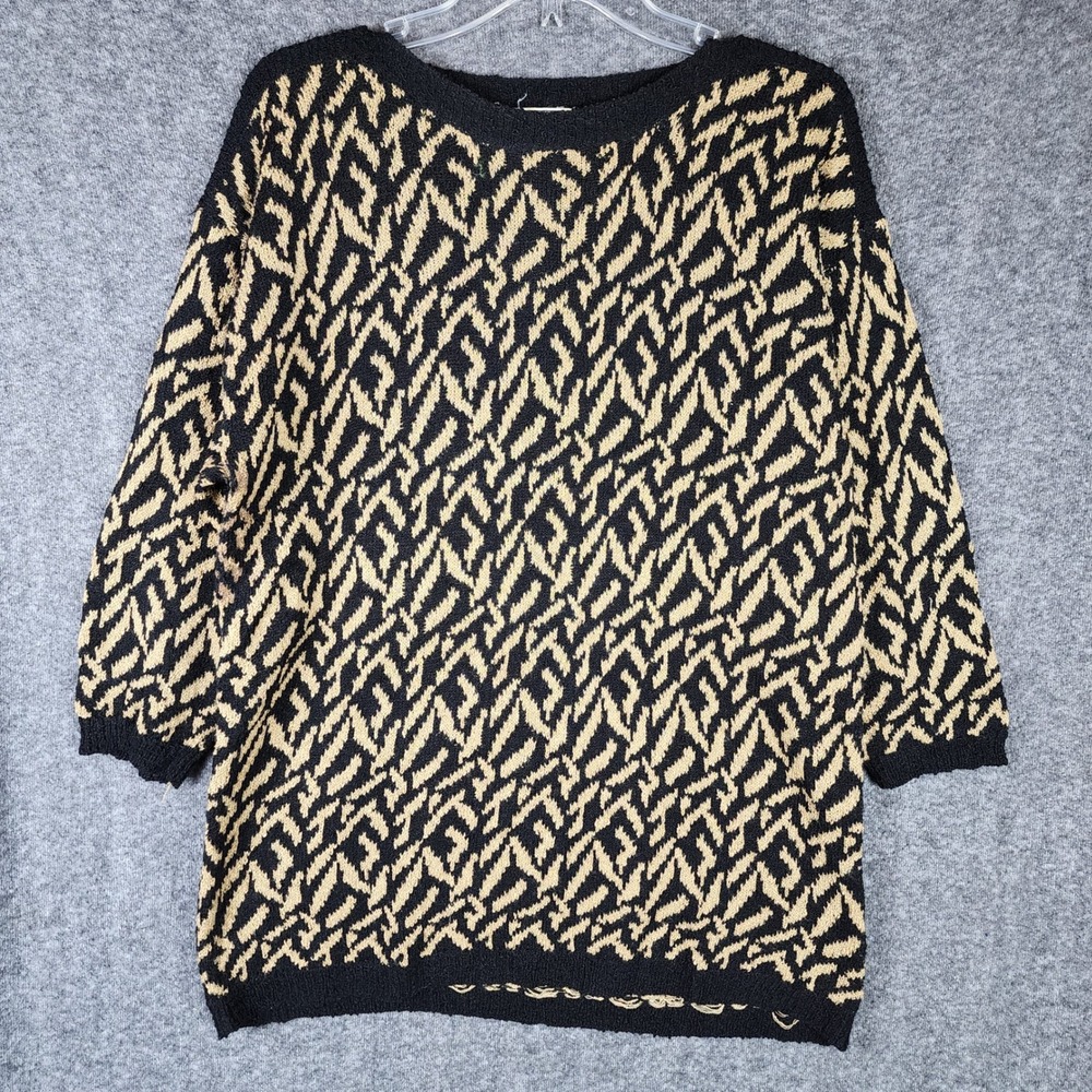Campus Casuals Sweater Womens M Vintage Black Tan Geometric Zigzag EUC